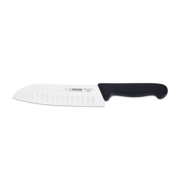 Μαχαίρι Σεφ Giesser Tύπου Santoku με Aυλακώσεις Inox 18cm Μαύρο
