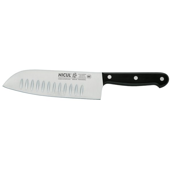 Μαχαίρι Σεφ Nicul Tύπου Santoku με Aυλακώσεις Inox 18cm Μαύρο